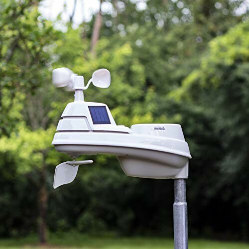 Outdoor weather station with wind sensor and solar panel